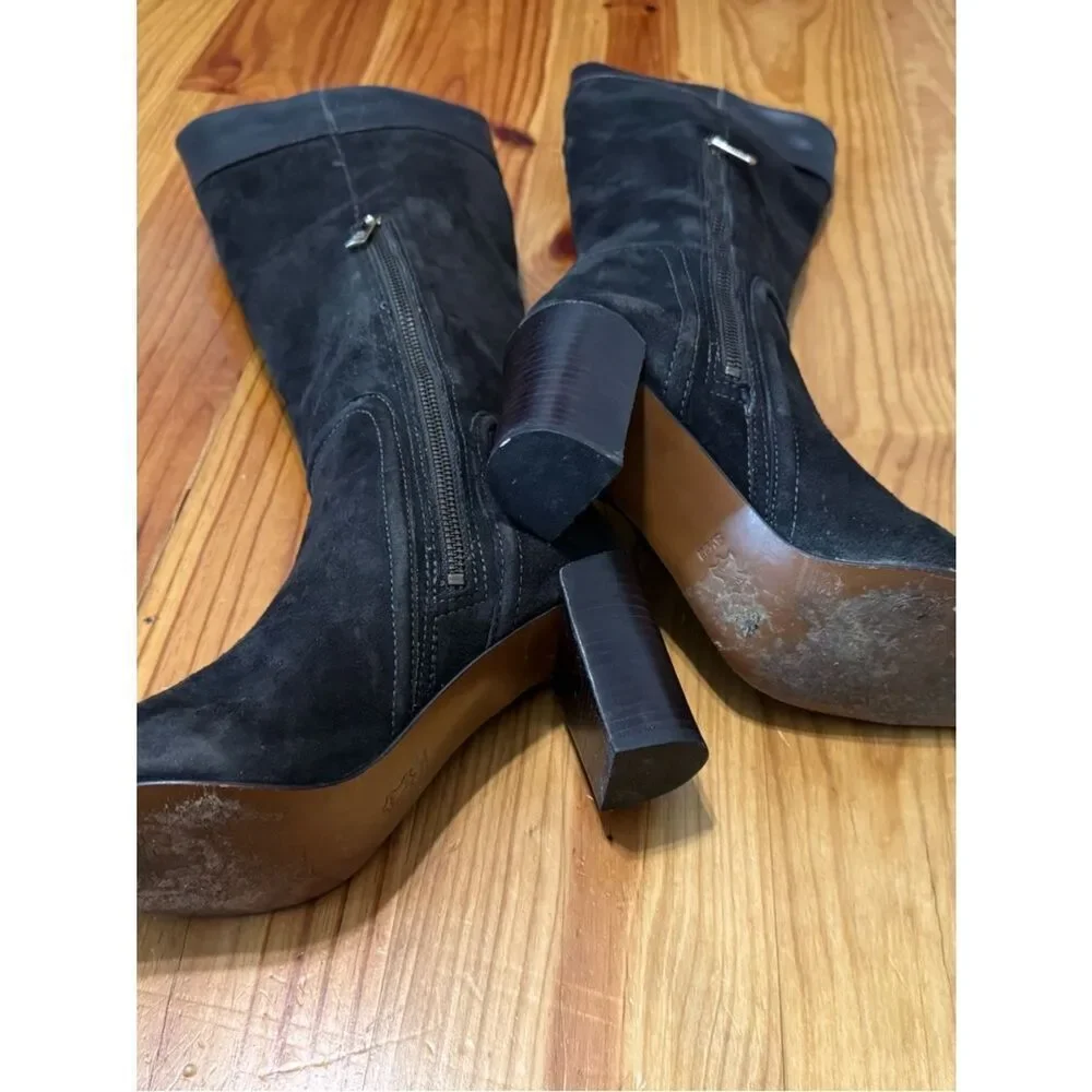 Tory Burch Selma Mid Heel Tall Riding Boots Womens SIZE 8.5M Brown Suede Leather